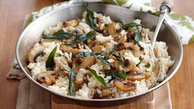 Recipe: <a href="http://kitchen.nine.com.au/2016/05/16/10/22/mushroom-and-sage-risotto-with-fennel-salad-for-10" target="_top">Mushroom and sage risotto with fennel salad</a>