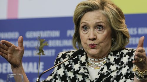 Former US Secretary of State, Hillary Clinton, attends a news conference for the film 'Hillary' during the 70th International Film Festival Berlin.