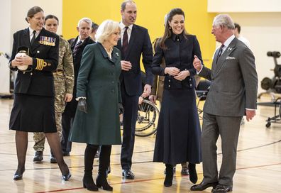 Camilla, William, Kate and Charles  all share a laugh during a visit to the Defence Medical Rehabilitation Centre Stanford Hall, Stanford on Soar, Loughborough