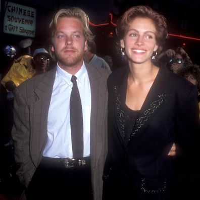 Kiefer Sutherland and Julia Roberts during Flatliners premiere at Mann's Chinese Theater in Hollywood, California, United States in 1990.