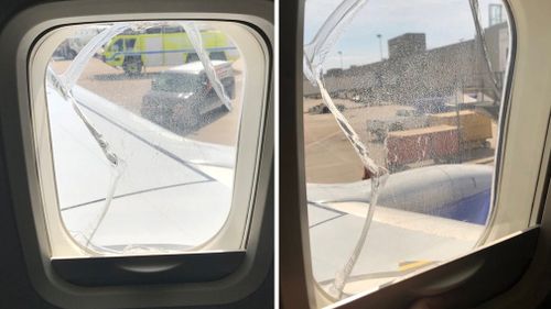 Pictures on social media show the window on the plane was cracked. (Twitter)