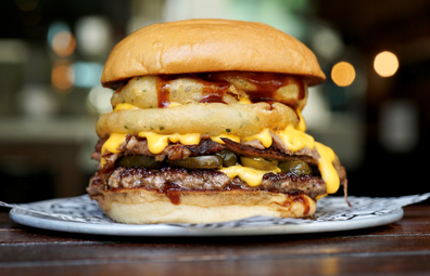 Bar Luca's towering burger contest entry 'Smoke and Candy' includes smoked brisket and candied jalepenos