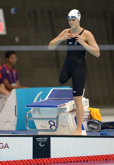 Ellie Cole competes in the Women's 100m Butterfly at the London 2012 London England Paralympics.