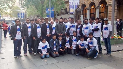 The Ahmadiyya group who attended the Dawn Service today in Sydney. (Ehsan Knopf/9NEWS)