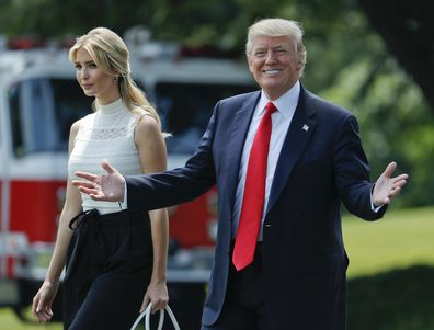 In this June 13, 2017 file photo, Ivanka Trump joins her father, President Donald Trump, as they walk across the South Lawn of the White House in Washington. 