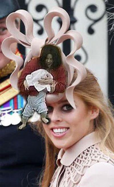 The royal cousin's crazy hat goes viral!<p></p><br/>Pics via <a href="http://www.facebook.com/photo.php?fbid=10150285996512388&set=o.203705509669392&type=1&theater#!/pages/Princess-Beatrices-ridiculous-Royal-Wedding-hat/203705509669392" target="new">Facebook</a>