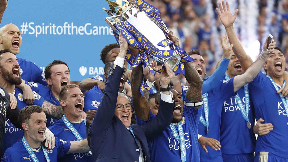 Leicester City celebrate their title win (AAP)