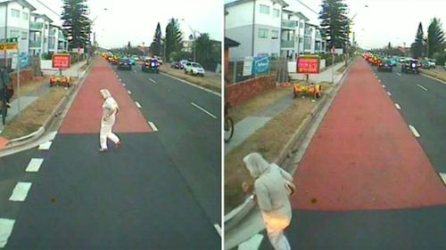 In a separate incident on Pittwater Road in Collaroy, an eldery woman missed hitting a bus by centimetres. Picture: 9NEWS