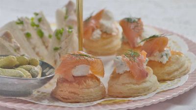 <strong>Episode thirteen - The High Tea Challenge</strong><br />
Recipe: <a href="https://kitchen.nine.com.au/2017/11/17/17/07/family-food-fight-the-butler-familys-salmon-and-goat-cheese-tarts" target="_top">The Butler family's salmon and goat cheese tarts</a>