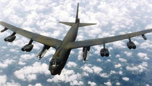 An American B-52 bomber similar to the pair that flew over a contested island in the South China Sea earlier this week.