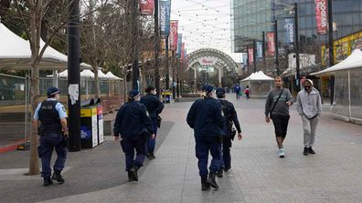 Police patrolling the streets of Liverpool in western Sydney.