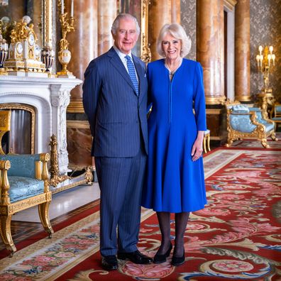 King Charles and Queen Consort Camilla - LONDON, ENGLAND - APRIL 28: (EDITORIAL USE ONLY. IMAGE MUST NOT BE USED AFTER 00:01 TUESDAY MAY 9, 2023 WITHOUT PRIOR APPROVAL FROM BUCKINGHAM PALACE. NO SALES. 