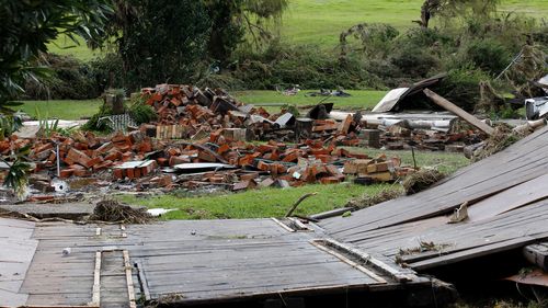 he remains of two houses swept away during flooding in Dungog in the NSW Hunter region. (AAP)