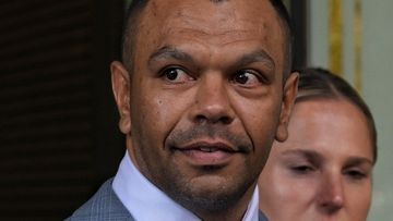 Kurtley Beale enters Downing Centre courts in Sydney.