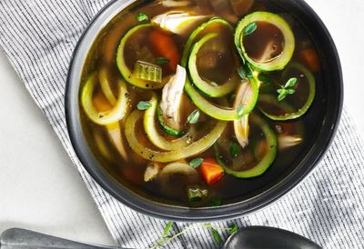 Simple chicken soup with zucchini noodles