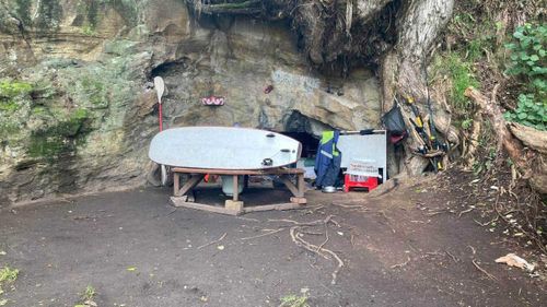 The cave in the side of Mt Drury, where homeless man Awhi has set up camp.