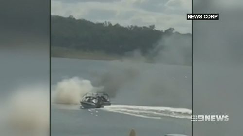 The Sunshine Coast man managed to douse the fire with three 'doughnuts' on his jet ski. (9NEWS)