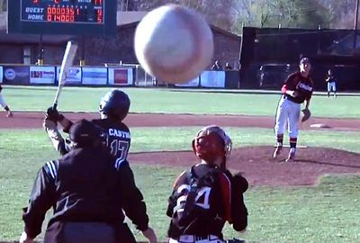 <b>A cameraman at a high school baseball game has been left to rue his decision to film from behind home plate. </b><br/><br/>Footage of the match from Arizona shows the batter edge the ball, which flies past the catcher and straight into the lens – causing cracks to appear in the picture.<br/><br/>Click through to see the moments that remind us of the dangers of filming at live sport.<br/>