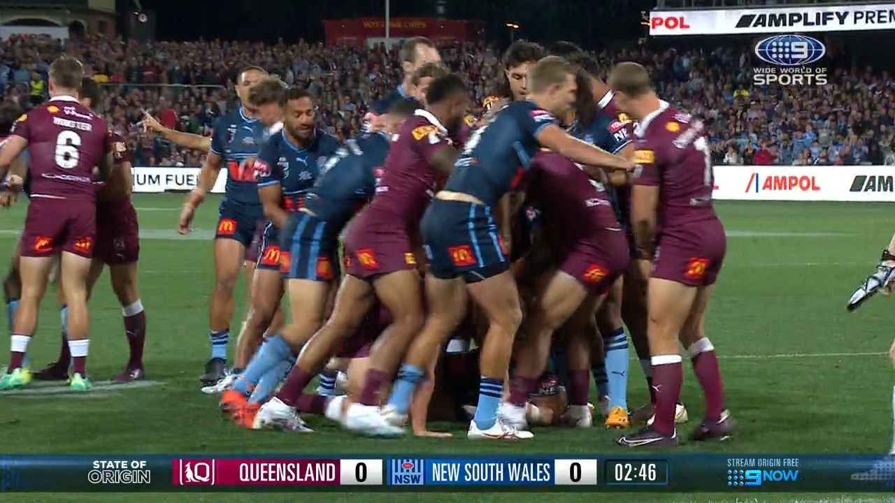 Reece Walsh cops late shot from Josh Addo-Carr as Origin melee ignites