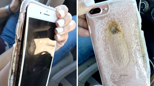 Images shared online of the melted iPhone 7. (Twitter)