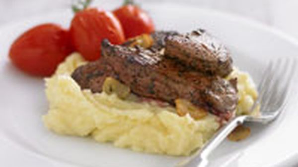 Kangaroo steaks with roasted tomatoes