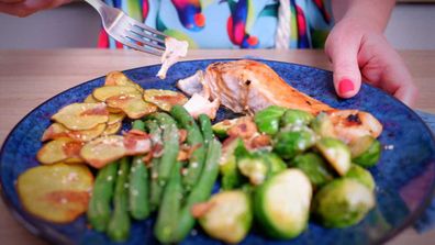 One tray honey-soy salmon bake for no mess or fuss