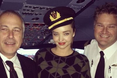 When Miranda jetted into Sydney she visited the cockpit and made these pilots' days!<br/><br/>Image: Instagram