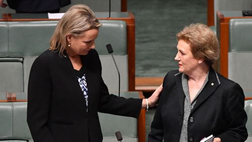 Sussan Ley gives her support to Liberal MP Ryan Jane Prentice in the House of Representatives. (AAP)