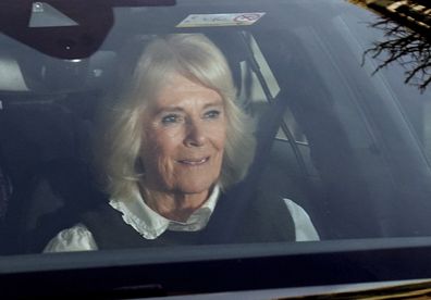 Britain's Queen Camilla leaves the London Clinic in central London where King Charles III is being treated for an enlarged prostate, in London, Saturday, Jan. 27, 2024. (James Manning/PA via AP)