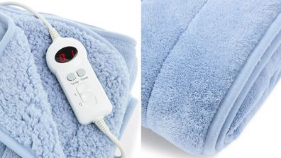 Heated plaid sherpa blue