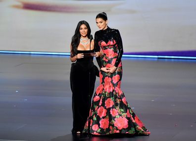 LOS ANGELES, CALIFORNIA - SEPTEMBER 22: (L-R) Kim Kardashian West and Kendall Jenner speak onstage during the 71st Emmy Awards at Microsoft Theater on September 22, 2019 in Los Angeles, California. (Photo by Amy Sussman/WireImage)
