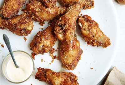 Fried chicken wings with coleslaw milk