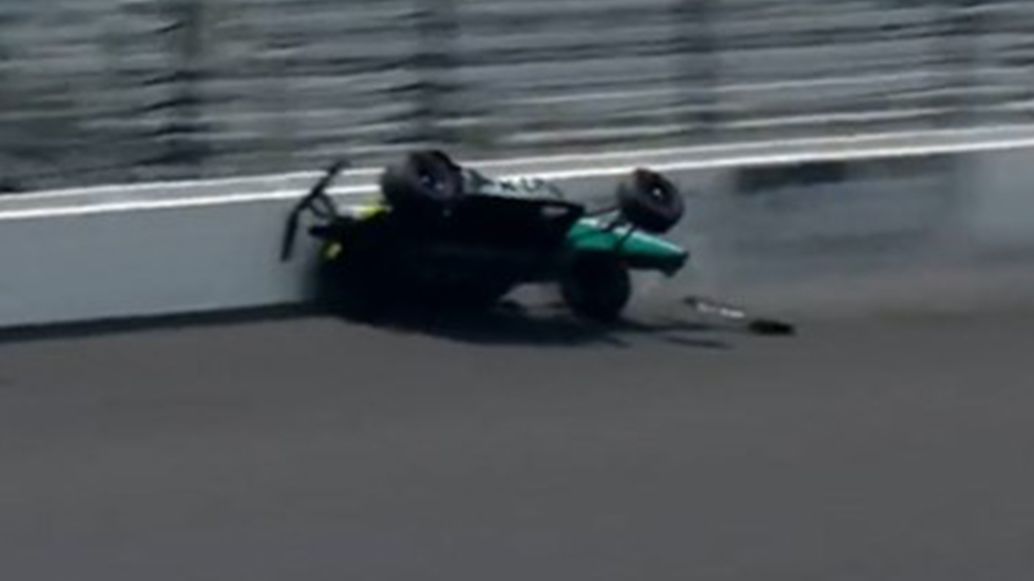 Dalton Kellett crashes during practice for the Indy 500.