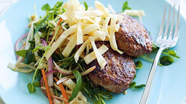 Hoisin pork rissoles with asian coleslaw