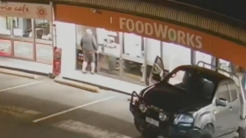 Taking place around 2:30am on Saturday morning, the lone criminal was captured on CCTV scoping out the Burleigh Waters Foodworks before the stunt. 