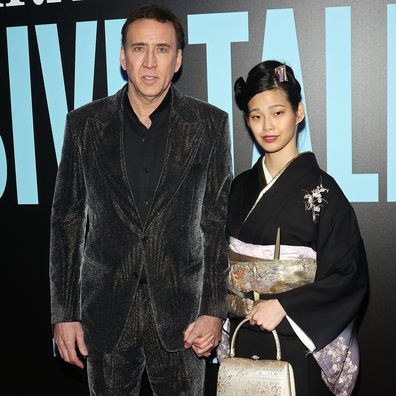 Nicolas Cage and Riko Shibata attend the New York premiere of The Unbearable Weight of Massive Talent on April 10 in New York City. 