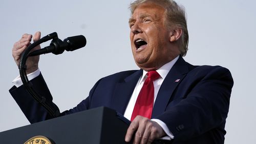 President Donald Trump speaks during a campaign rally at Orlando Sanford International Airport, Monday, Oct. 12, 2020, in Sanford, Florida