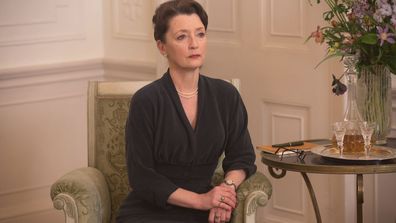 In this image released by Focus Features, Lesley Manville appears in a scene from "Phantom Thread." Manville was nominated for an Oscar for best supporting actress