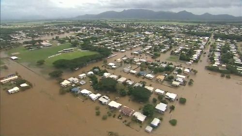 An aerial view of Ingham during the floods. 