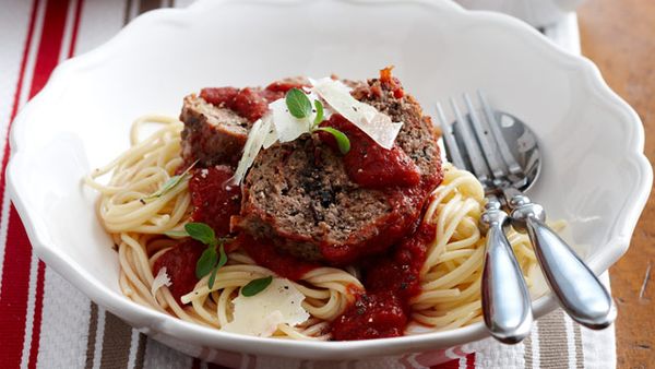 Meatloaf with spaghetti