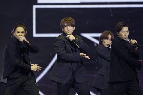 Members of Cantopop boyband "Mirror" perform at the Hong Kong Film Awards, Sunday, July 17, 2022.