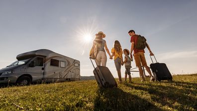 Family holiday getaway trip sun caravan camper trailer 