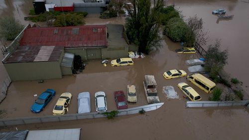 Cars have been swallowed by floodwaters in Seymour with a number of Victorian yellow taxis, primarily Ford Falcons, underwater. 