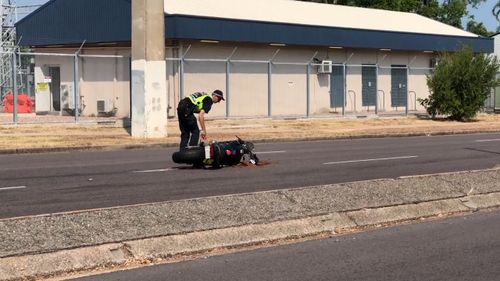 In a separate incident, a motorbike collided with a car and the 18-year-old learner rider taken to hospital with injuries to his arm and leg. Picture: 9NEWS.