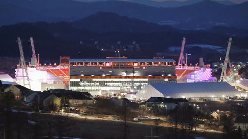 Final preparations are under way at the Pyeongchang Olympic Stadium. (AAP)