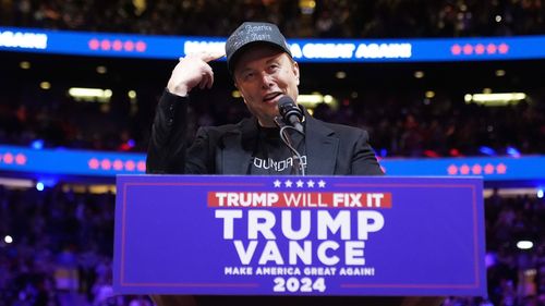 Elon Musk speaks before Republican presidential nominee former President Donald Trump at a campaign rally at Madison Square Garden, Sunday, Oct. 27, 2024, in New York. (AP Photo/Alex Brandon)