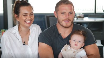 Tom Burgess, Tahlia Giumelli and daughter Sophie