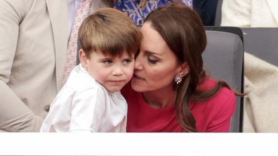Catherine, Duchess of Cambridge hugs Prince Louis of Cambridge during the Platinum Pageant on June 05, 2022 in London, England. 