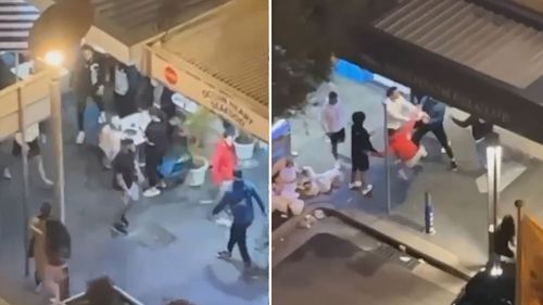 A brawl broke out at Brighton Le Sands as people were having dinner at restaurants along the strip.