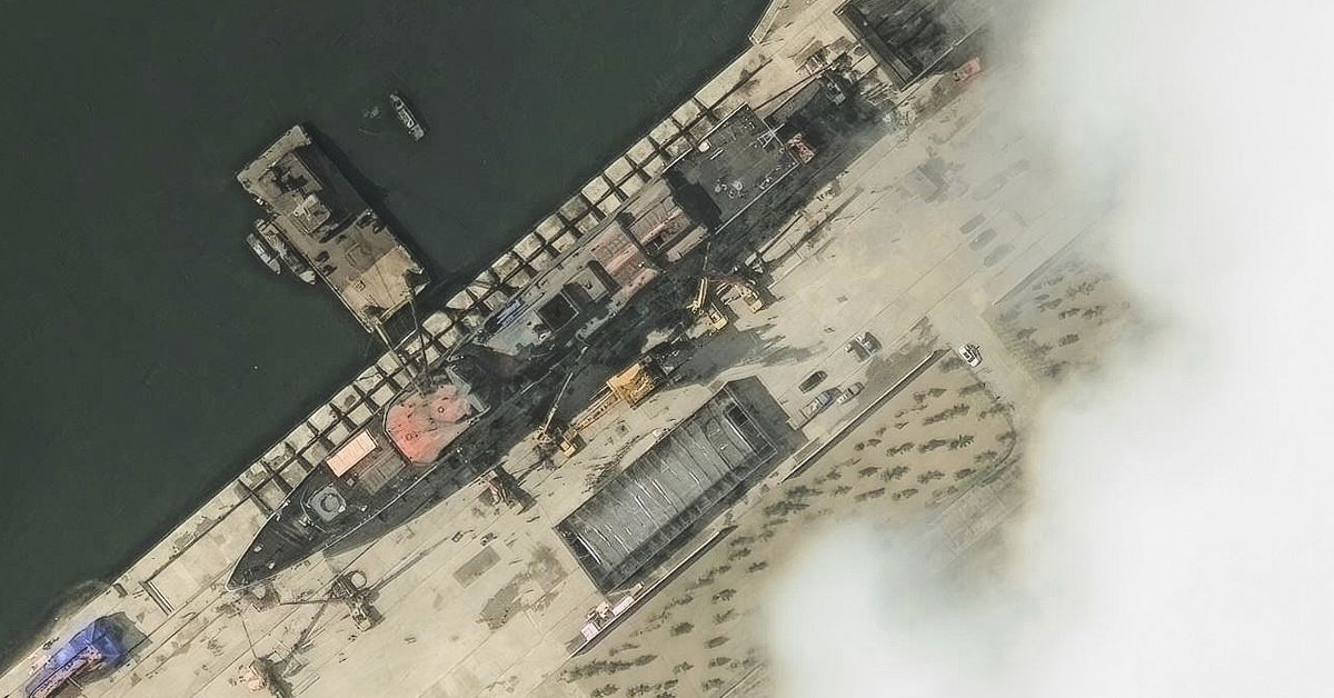 Disastrous launch of absolute leader's warship revealed from space